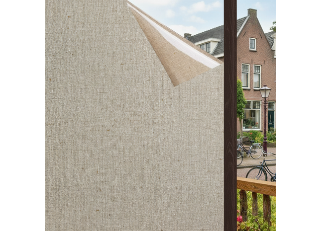 Isolerende & Zonwerende Statische Raamfolie HR++ - Anti Inkijk - Linnenlook - Koffie