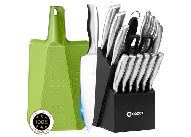 Stijlvolle Messenset met Blok en gratis Snijplank - RVS