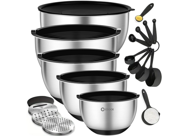 16-delige Mengkommen Set met Rasp en Bewaardeksels - Zwart