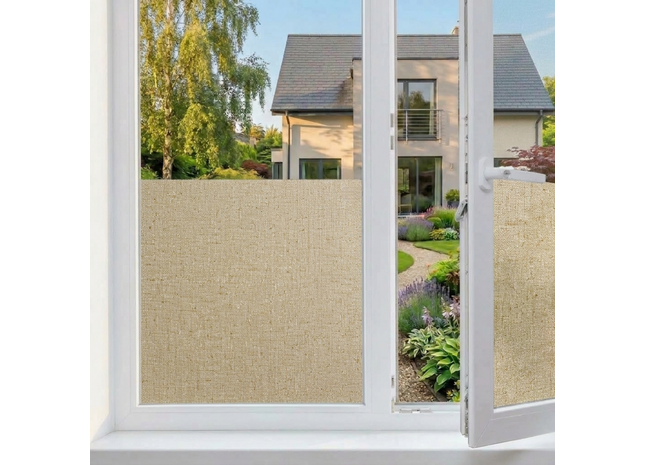 Isolerende & Zonwerende Statische Raamfolie HR++ - Anti Inkijk - Linnenlook - Koffie