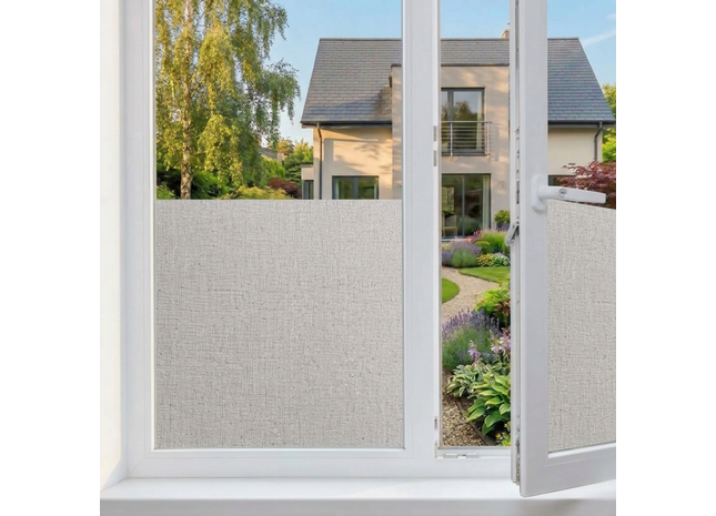 Isolerende & Zonwerende Statische Raamfolie HR++ - Anti Inkijk - Linnenlook - Grijs