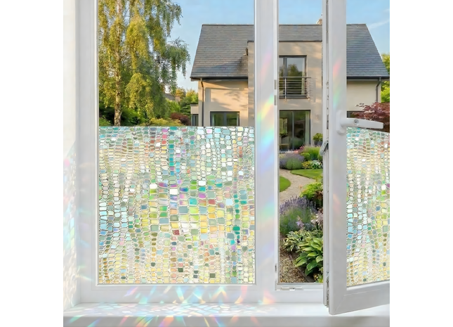 Isolerende & Zonwerende Statische Raamfolie HR++ - Anti Inkijk - Bejuweled Regenboogeffect