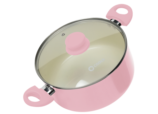 Kookpan 5000ml - Speciale Anti-Aanbak Coating - Ergonomische Koudgrepen - Gerecycled Aluminium - Roze
