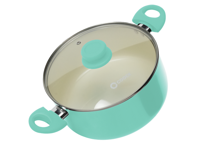 Kookpan 5000ml - Speciale Anti-Aanbak Coating - Ergonomische Koudgrepen - Gerecycled Aluminium - Turquoise