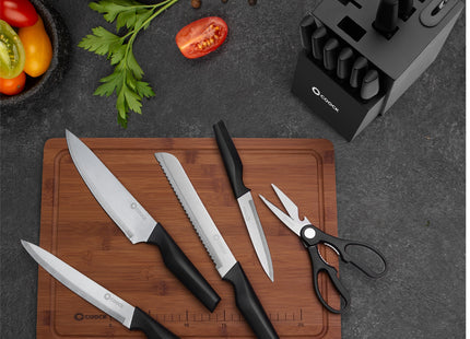 Stijlvolle Messenset met Blok en gratis Snijplank - RVS/Blanc