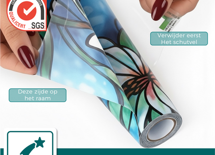 Isolerende & Zonwerende Statische Raamfolie HR++ - Anti inkijk - Glas in Lood Orchidee