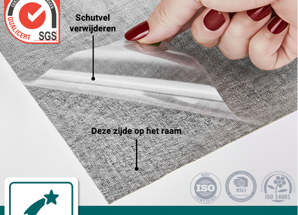 Zonwerende en Isolerende Statische Raamfolie HR++ - Anti Inkijk - Linnenlook - Grijs