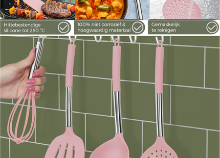 26-Delige XL Keukengerei set met Houder - Roze