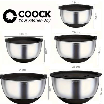 16-delige Mengkommen Set met Rasp en Bewaardeksels - Zwart