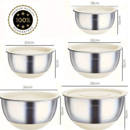 16-delige Mengkommen Set met Rasp en Bewaardeksels - Beige