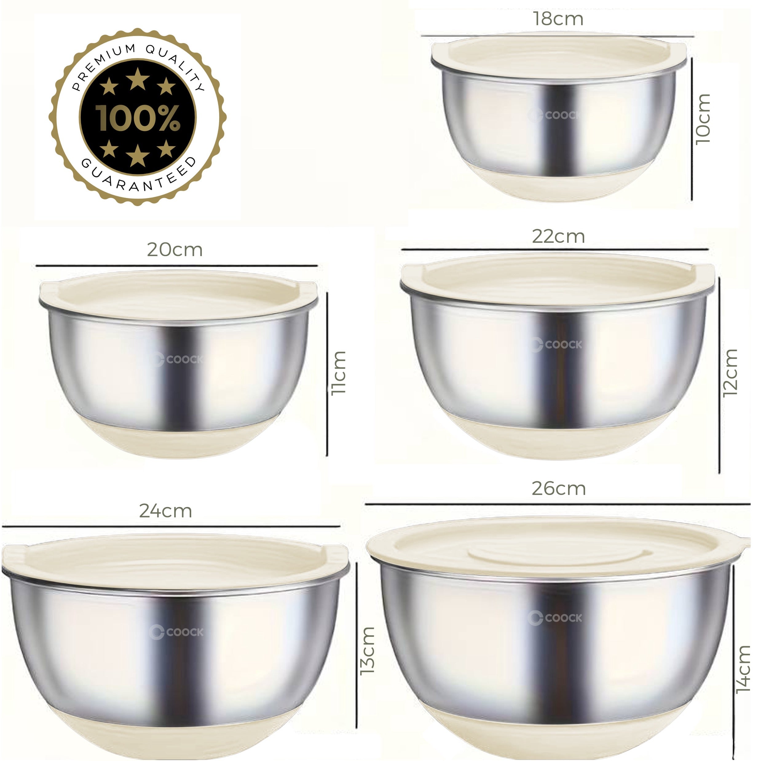 Coock RVS Mengkommen set met Deksel - Beslagkommen m Coock RVS Mengkommen set met Deksel - Beslagkommen m