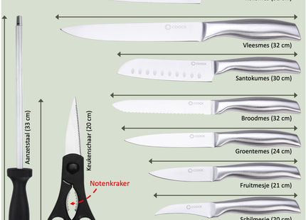 Stijlvolle Messenset met Blok en gratis Snijplank - RVS