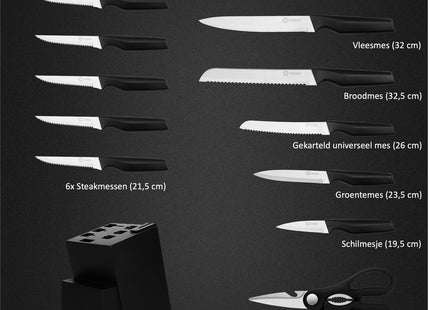 Stijlvolle Messenset met Blok en gratis Snijplank - RVS/Blanc