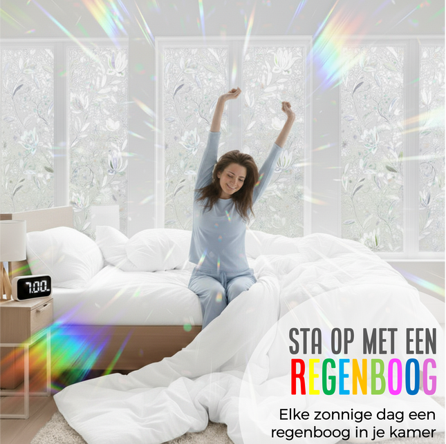Isolerende & Zonwerende Statische Raamfolie HR++ - Anti Inkijk - Bloemen Regenboogeffect