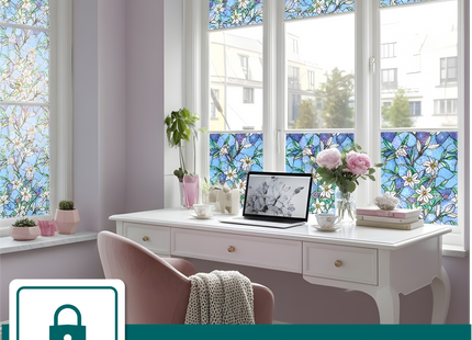 Isolerende & Zonwerende Statische Raamfolie HR++ - Anti inkijk - Glas in Lood Orchidee