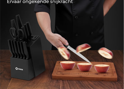 Stijlvolle Messenset met Blok en gratis Snijplank - RVS/Blanc