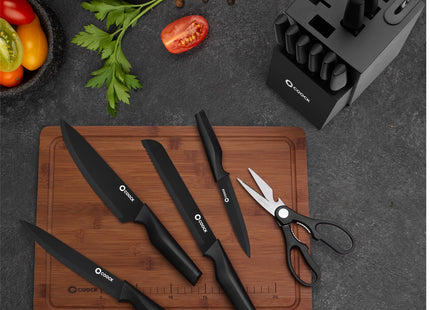 Stijlvolle Messenset met Blok en gratis Snijplank – RVS/Zwart