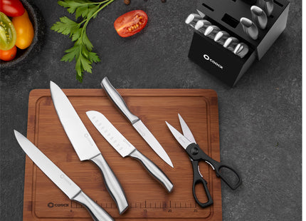 Stijlvolle Messenset met Blok en gratis Snijplank - RVS