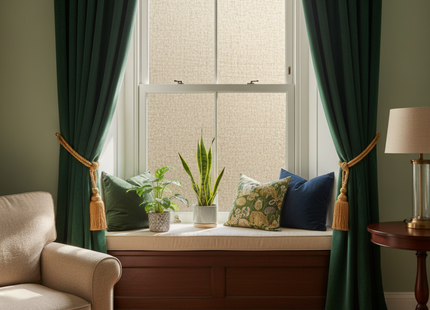 Isolerende & Zonwerende Statische Raamfolie HR++ - Anti Inkijk - Linnenlook - Koffie