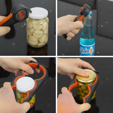 Allesopener - Multifunctionele Opener - 7-in-1 Potopener - Keuken Hulp - Flesopener – XL  Hulpmiddelen voor Ouderen - Zwart/Rood