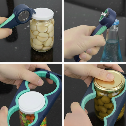 Allesopener - Multifunctionele Opener - 7-in-1 Potopener - Keuken Hulp - Flesopener – XL  Hulpmiddelen voor Ouderen - Blauw