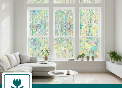 Isolerende & Zonwerende Statische Raamfolie HR++ - Anti Inkijk - Bejuweled Regenboogeffect