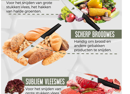 Stijlvolle Messenset met Blok en gratis Snijplank - RVS/Blanc