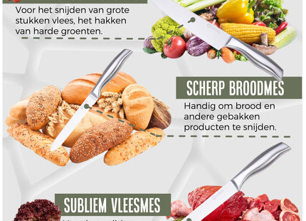 Stijlvolle Messenset met Blok en gratis Snijplank - RVS