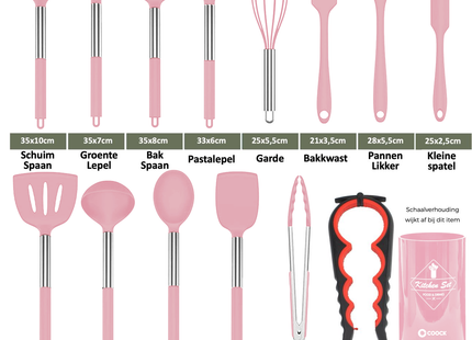 26-Delige XL Keukengerei set met Houder - Roze