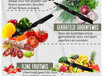 Stijlvolle Messenset met Blok en gratis Snijplank – RVS/Zwart