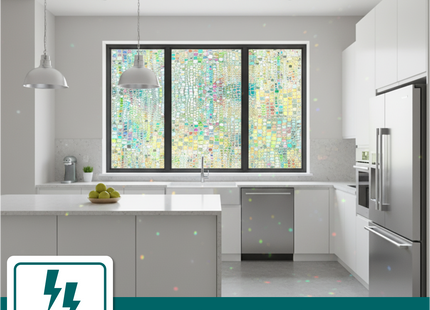 Isolerende & Zonwerende Statische Raamfolie HR++ - Anti Inkijk - Bejuweled Regenboogeffect