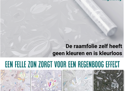 Isolerende & Zonwerende Statische Raamfolie HR++ - Anti Inkijk - Bloemen Regenboogeffect