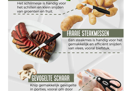 Stijlvolle Messenset met Blok en gratis Snijplank - RVS/Blanc