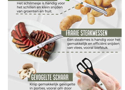 Stijlvolle Messenset met Blok en gratis Snijplank - RVS