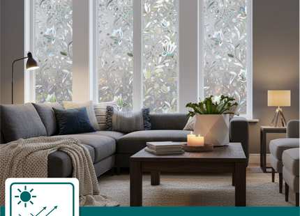 Isolerende & Zonwerende Statische Raamfolie HR++ - Anti Inkijk - Bloemen Regenboogeffect