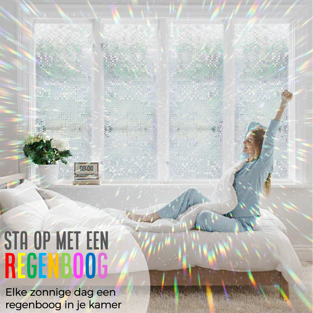 Isolerende & Zonwerende Statische Raamfolie HR++ - Anti Inkijk - Mozaïek Regenboogeffect - 60x200cm