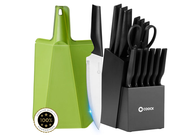 Stijlvolle Messenset met Blok en gratis Snijplank - RVS/Blanc