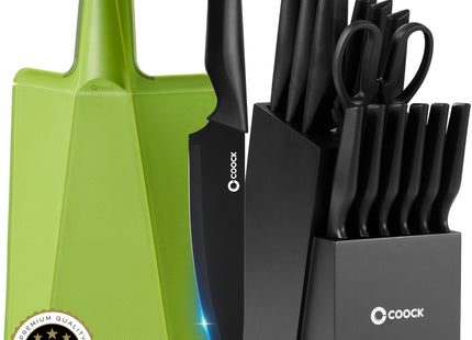 Stijlvolle Messenset met Blok en gratis Snijplank – RVS/Zwart