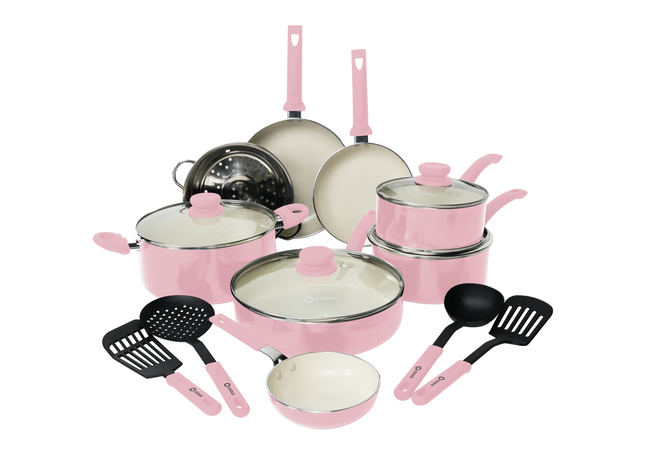 COOCK - 19-Delige Pannenset - Roze/Wit