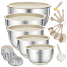 16-delige Mengkommen Set met Rasp en Bewaardeksels - Beige