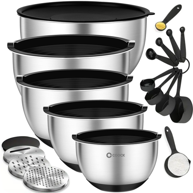 16-delige Mengkommen Set met Rasp en Bewaardeksels - Zwart