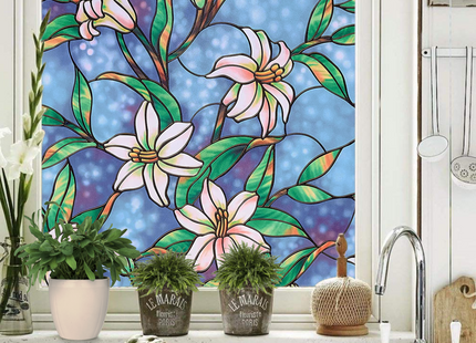 Isolerende & Zonwerende Statische Raamfolie HR++ - Anti inkijk - Glas in Lood Orchidee