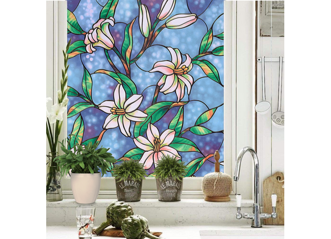 Isolerende & Zonwerende Statische Raamfolie HR++ - Anti inkijk - Glas in Lood Orchidee