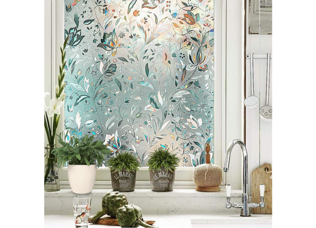 Isolerende & Zonwerende Statische Raamfolie HR++ - Anti Inkijk - Bloemen Regenboogeffect