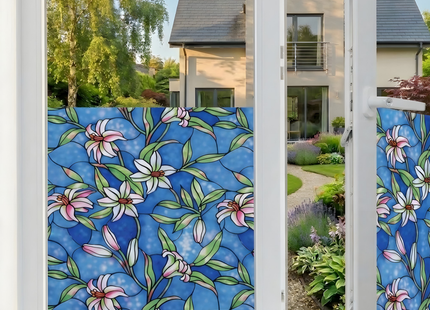 Isolerende & Zonwerende Statische Raamfolie HR++ - Anti inkijk - Glas in Lood Orchidee