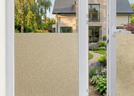 Isolierende und sonnenbeständige statische Fensterfolie HR++ – Blendschutz – Leinenoptik – Kaffee 