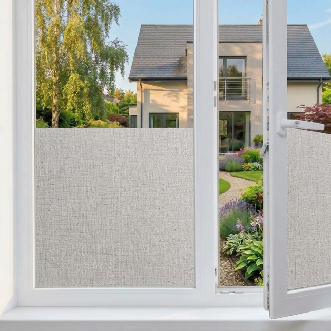 Isolerende & Zonwerende Statische Raamfolie HR++ - Anti Inkijk - Linnenlook - Grijs