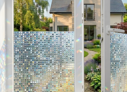 Isolerende & Zonwerende Statische Raamfolie HR++ - Anti Inkijk - Mozaïek Regenboogeffect - 60x200cm