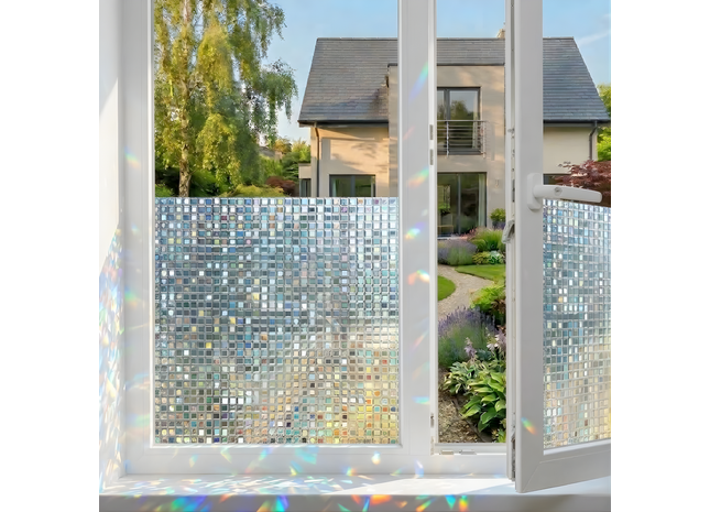 Isolerende & Zonwerende Statische Raamfolie HR++ - Anti Inkijk - Mozaïek Regenboogeffect - 60x200cm
