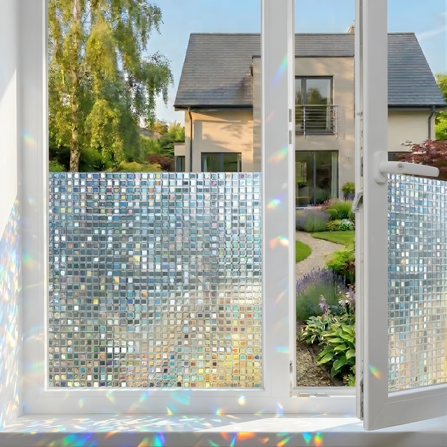 Isolerende & Zonwerende Statische Raamfolie HR++ - Anti Inkijk - Mozaïek Regenboogeffect - 60x200cm